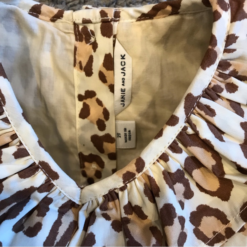 NWOT Janie and Jack Leopard Puff sleeve Ruffle Dress - Picture 4 of 9